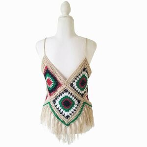 Handmade Crochet Blouse, Granny Square Crop Top, Size M